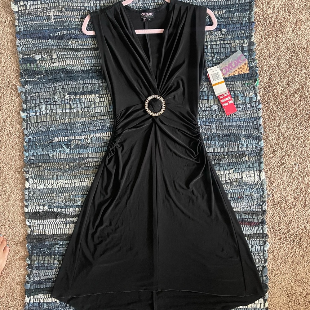 Vintage Xoxo collection Black ruched rhinestone ring vamp cocktail Dress